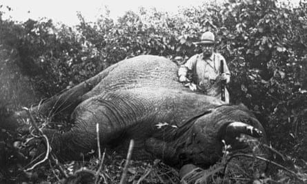 Theodore Roosevelt with an elephant he shot and killed in Africa