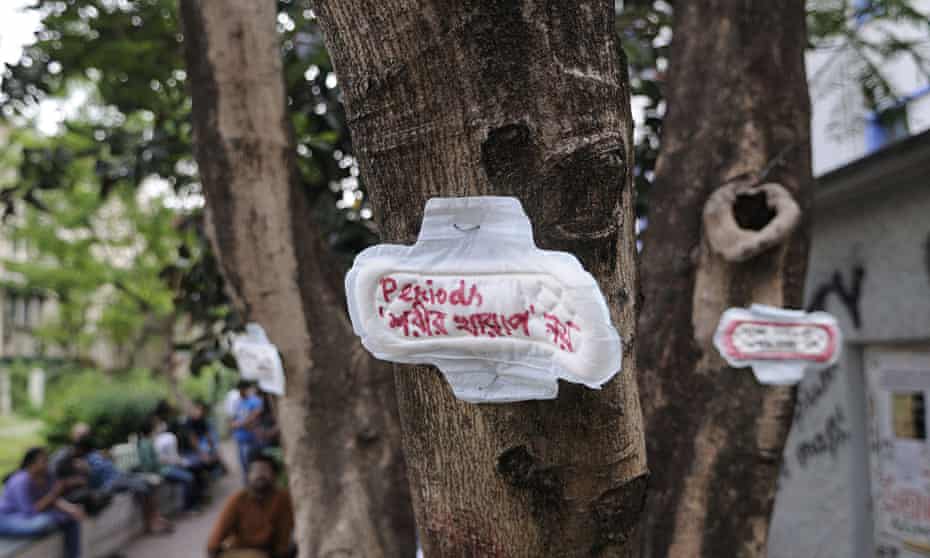 A sanitary towel protest in Kolkata, India: the message reads ‘menstruation is not an illness’