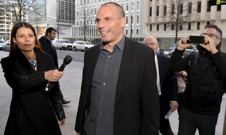 Yanis Varoufakis outside IMF headquarters on Sunday