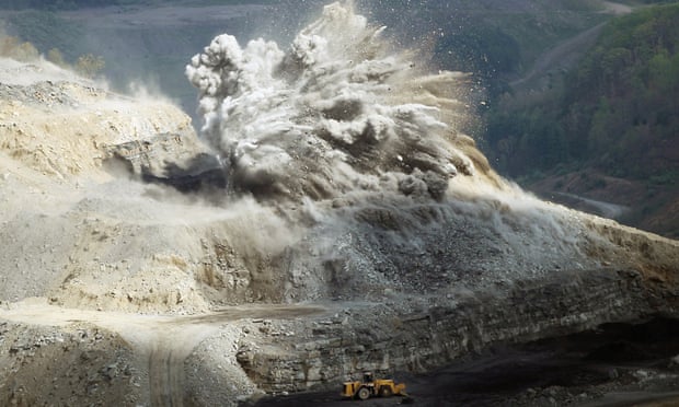 An explosive is detonated at an A & G Coal Corporation surface mining operation in the Appalachian Mountains.