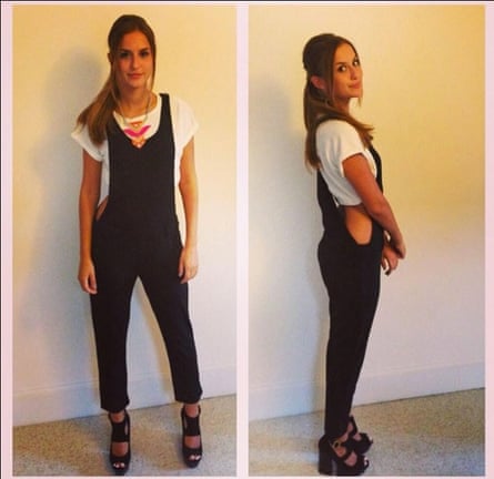 Reality TV star Lucy Watson models black dungarees from Boohoo on her Instagram account