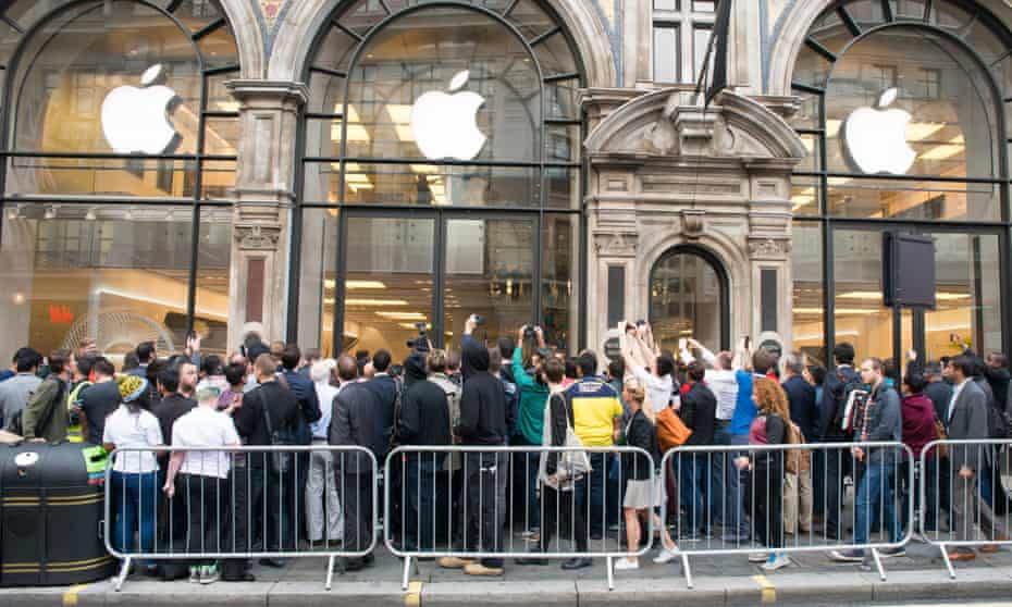 fans queuing outside the Apple store in Regent Street
