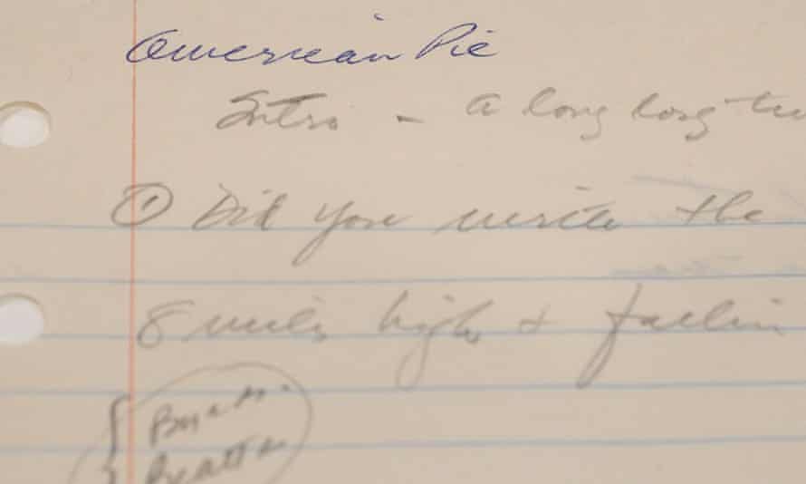 Bye Bye Miss American Pie Don Mclean S Manuscript Fetches 1 2m Pop And Rock The Guardian