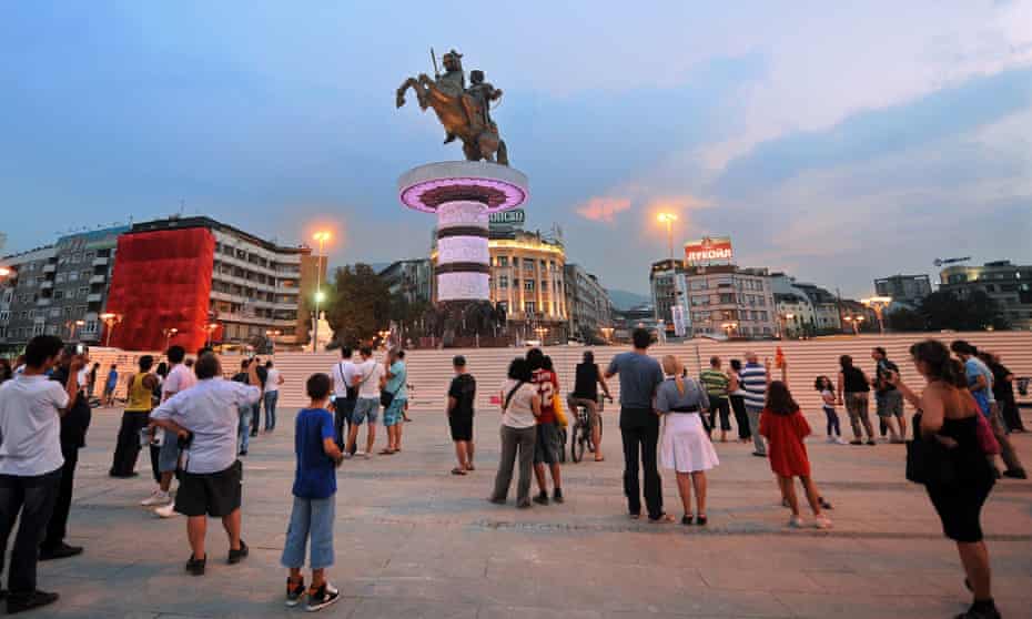 On his pedestal … Alexander the Great takes pride of place in Skopje’s main square