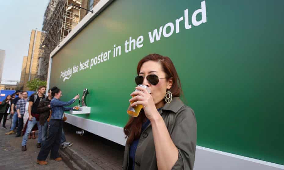 A Carlsberg poster offering free beer at the Truman Brewery in London's Brick Lane