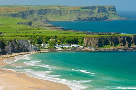 UK, Northern Ireland, White Rocks Bay and beach, along the