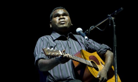 Aboriginal blind musician Geoffrey Gurrumul Yunupingu performs on stage at the TIO Stadium in Darwin, Australia.