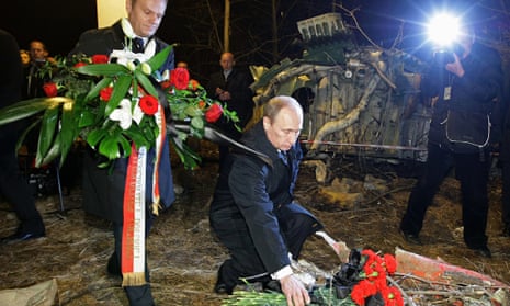 Vladimir Putin and Donald Tusk at the Smolensk plane crash site in 2010