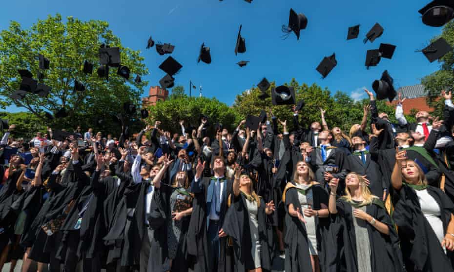 University of Sheffield students celebrating on Graduation day with traditional hat throwing ceremony