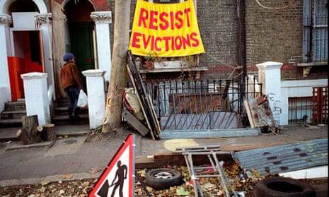 Squatters in south London protest against imminent eviction.