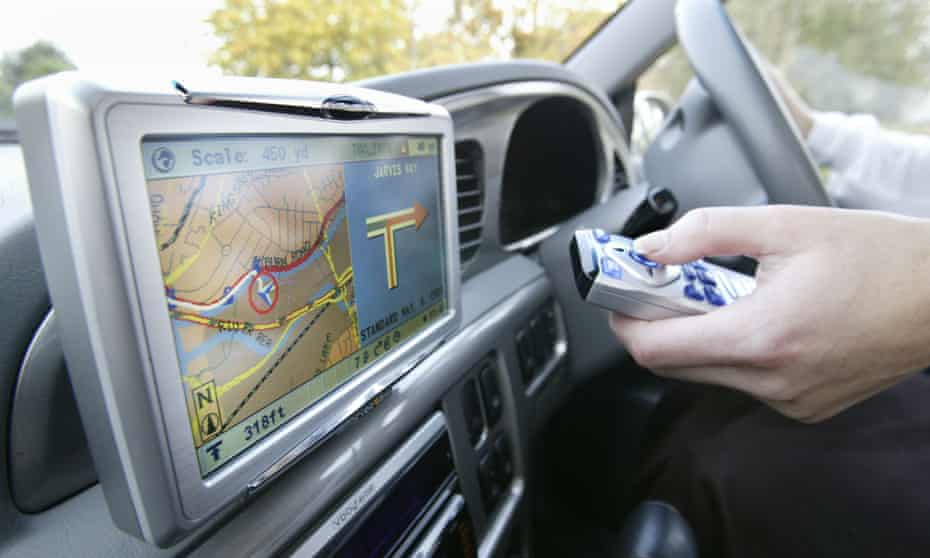 An in-car satellite navigation system in the UK.