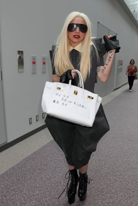 Lady Gaga with her defaced Birkin