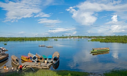 Ferryboats docking at the village of Padrecocha along the Nanay River.