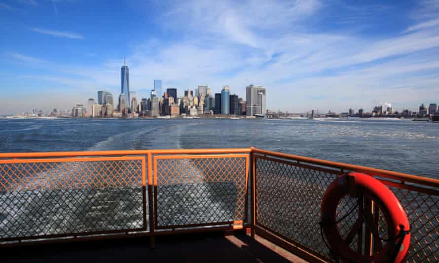 New York Harbor and the Manhattan skyline from the Staten Island ferry.