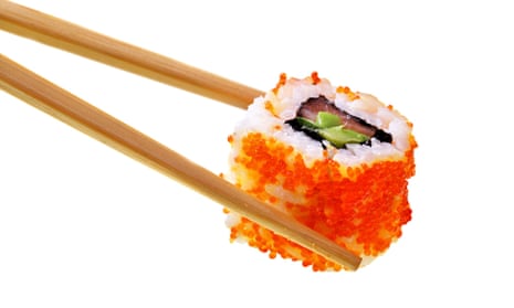 Sushi with chopsticks