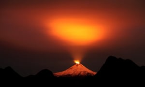 The Villarrica volcano is seen at night in Pucon town, Chile.