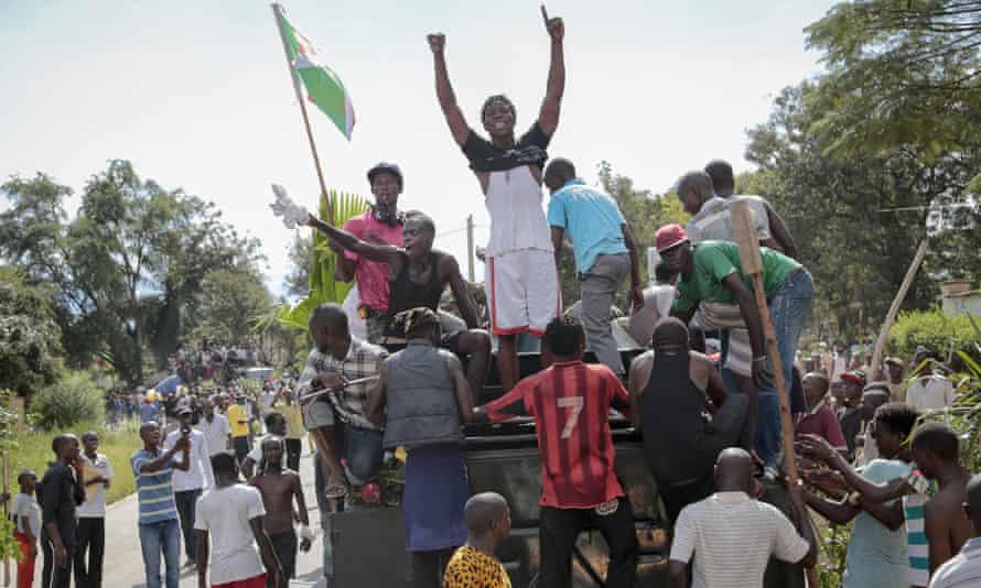 Demonstrators celebrate the attempted military coup in Bujumbura.