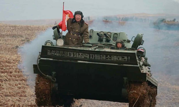 North Korean defence minister Hyon Yong-chol riding an armoured personnel carrier before his reported downfall.
