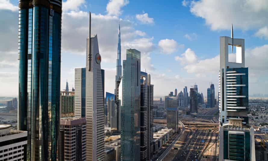 Sheikh Zayed Road looking towards the Burj Kalifa, Dubai.