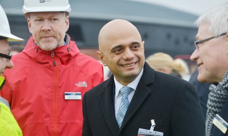 Business secretary Sajid Javid while on a visit to Portsmouth Dockyard