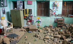 Rubble in badly damaged primary school in Makwanpur District, one of Plan’s response areas