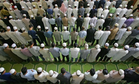 British Muslims during Friday prayers at the East London mosque.