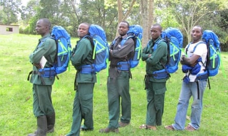 From right to left: Charles Friday, Godi Nyesiga, John Tweheyo, Amos Twinamasiko, and Paul Mugisha sporting new backpacks.