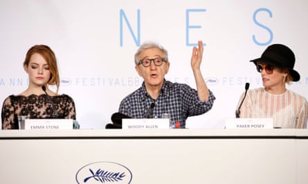 Emma Stone, Woody Allen and Parker Posey at the press conference.