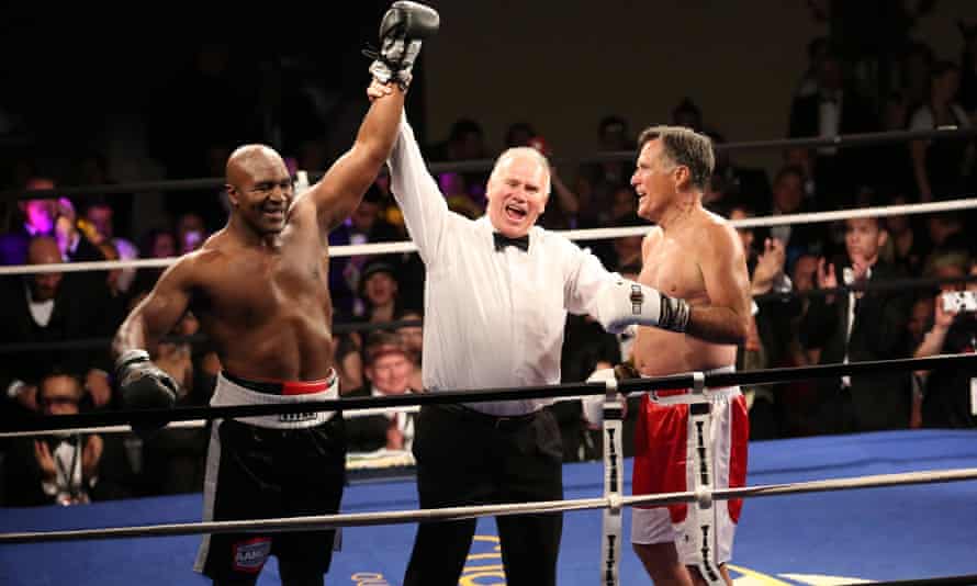 Romney Stings Like A Butterfly In Fight With Evander Holyfield Mitt Romney The Guardian Romney Stings Like A Butterfly In Fight With Evander Holyfield Mitt Romney The Guardian