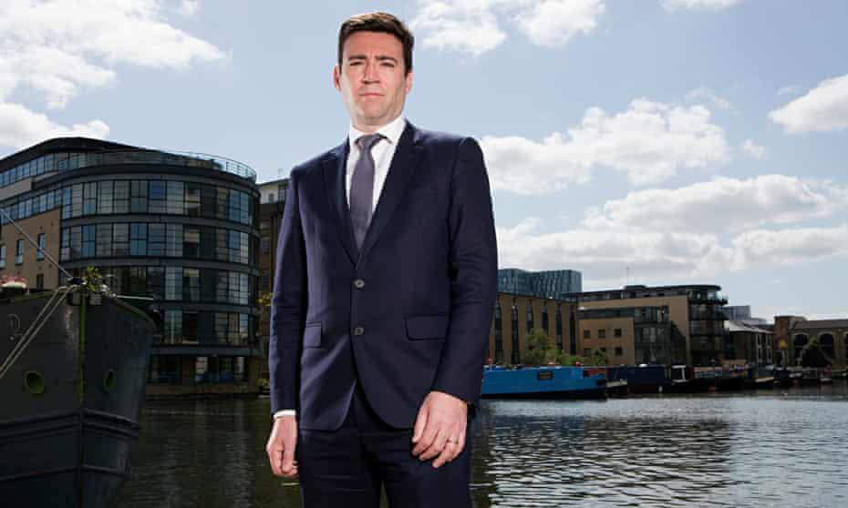 Andy Burnham photographed outside the Observer's offices in London.