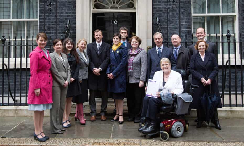 Party leaders deliver a petition calling for a revamped electoral system to Downing Street