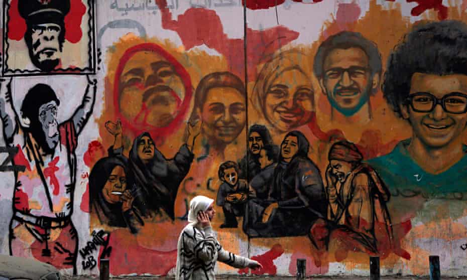 Mural of people killed during Egypt's uprising near Tahrir Square in Cairo