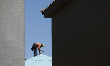 A building worker in a housing complex in Las Vegas, Nevada.
