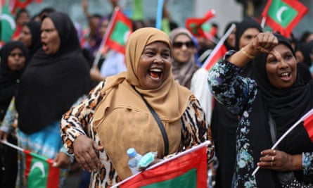 Opposition supporters at Friday’s protest in Malé.