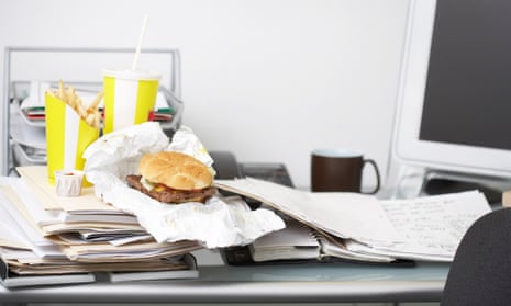 Fast food at workplace desk
