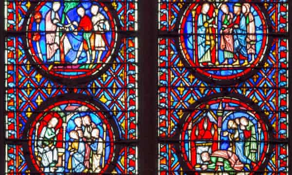 Section detail of stained glass windows in Sainte-Chapelle.