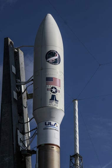 A United Launch Alliance Atlas V rocket is rolled out Tuesday in Cape Canaveral, Florida.