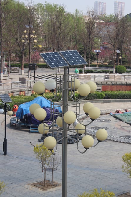 Solar panels on street lights in Baoding.