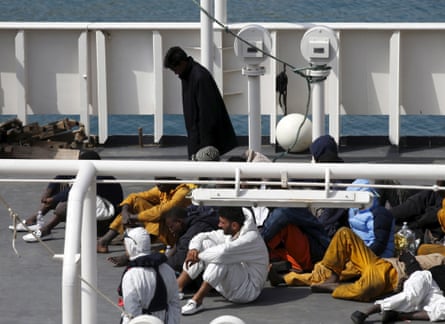 Mohammed Ali Malek, later arrested on suspicion of people smuggling, on the Italian coastguard ship Bruno Gregoretti.