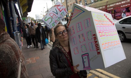 A protester at the ‘Reclaim Brixton’ anti-gentrification demonstration in April.