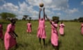  Girls, pupils of Katine primary school, play netball