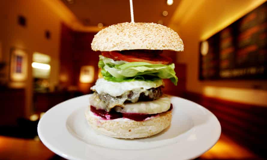 The Gourmet Burger Kitchen's trademark burger since 2001 - the Kiwi burger made up of beef, beetroot, egg, pineapple,cheese, salad, relish and mayo.