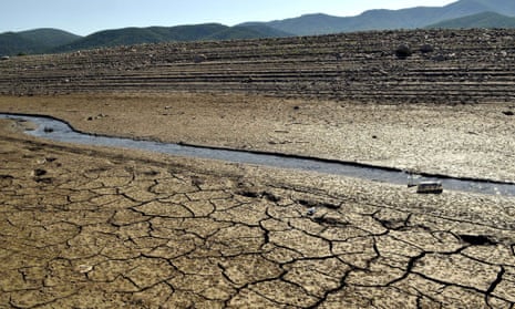 Cracked earth on the bottom of the Paljurci dam, near Bogdanci in southeastern Macedonia. This year, farmers all over the Balkans are suffering from the drought.