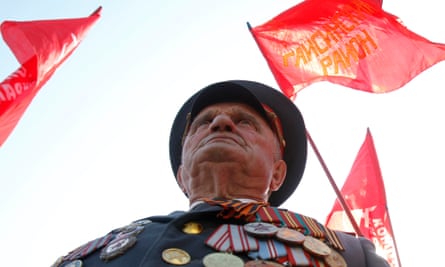 A communist supporter attending a rally in Kiev on  International Workers' Day in 2012.
