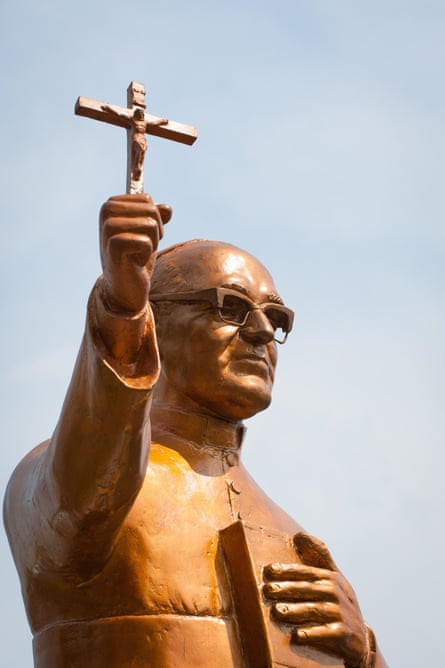 A golden statue of Archbishop Oscar Romero in San Salvador.