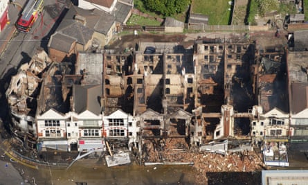 Aerial photograph of the devastation of Croydon town centre during the 2011 riot.