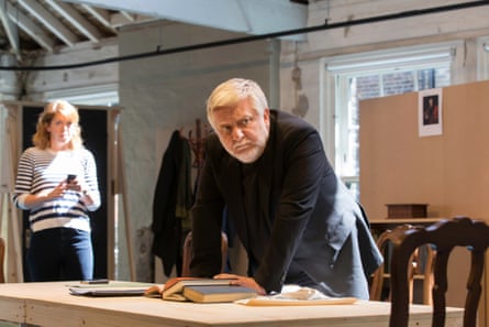 Rebecca Humphries and Simon Russell Beale as the Dean in rehearsal for Temple.