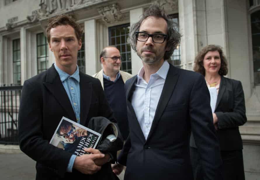 Rhodes leaves the Supreme Court in London with Benedict Cumberbatch after winning the right to publish his autobiography.