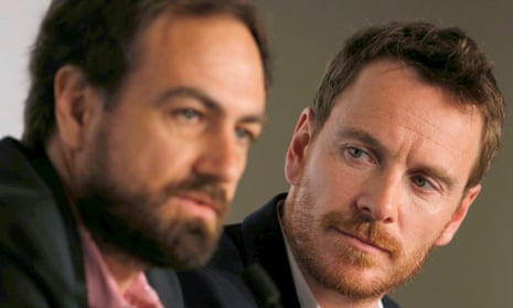 King for a day ... Michael Fassbender listens to Justin Kurzel at the Macbeth press conference