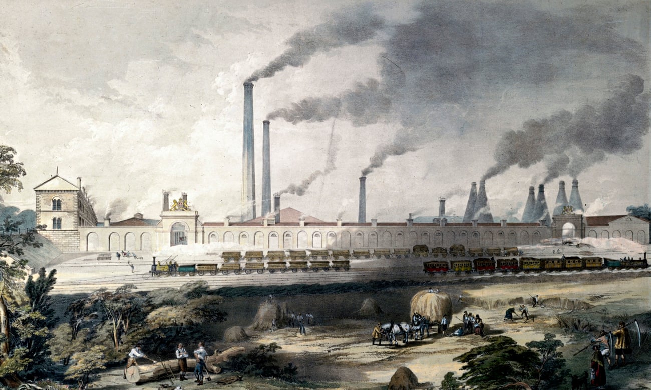 Lithograph steam trains at work outside the Cyclops steel works